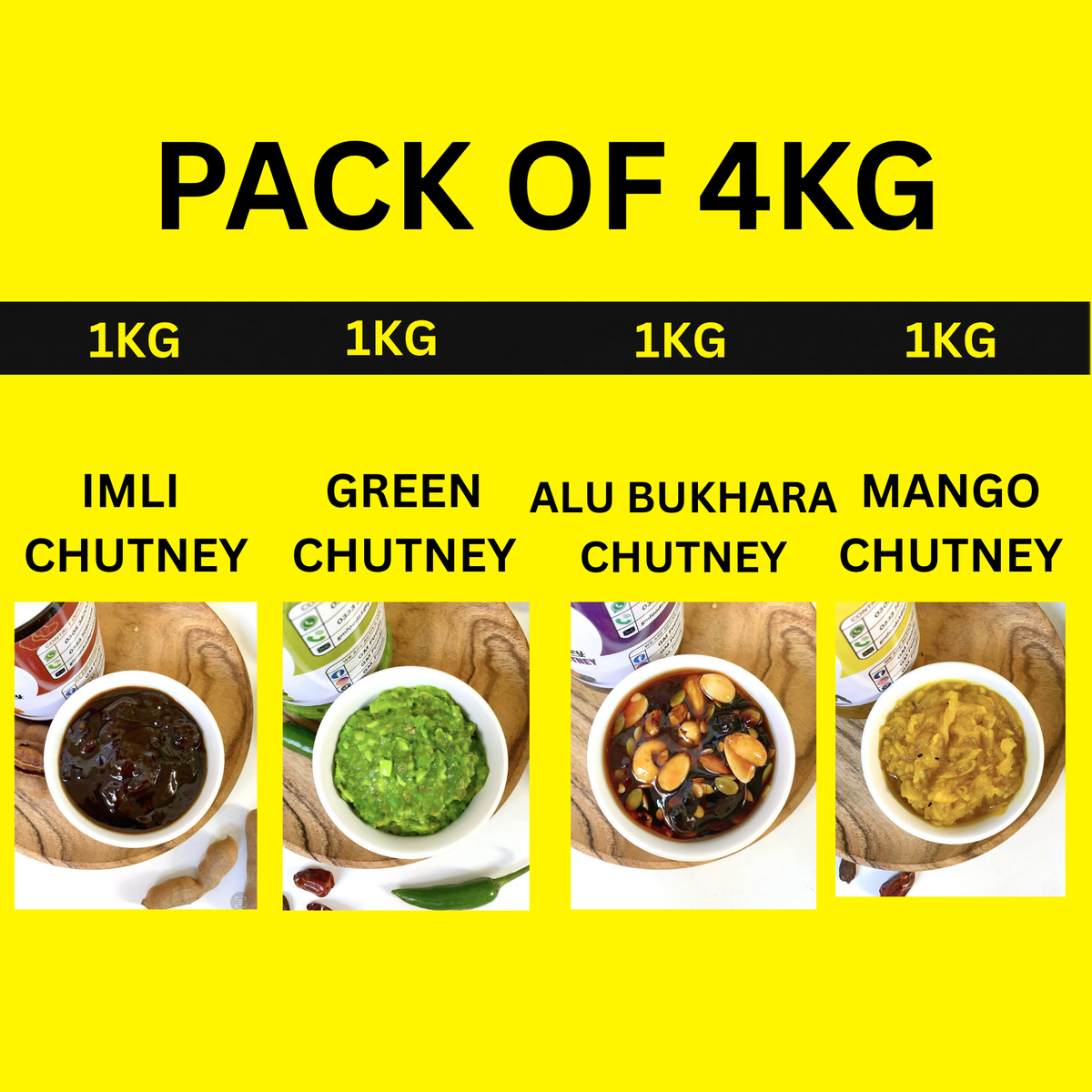 Alu Bukhara, Imli Chutney, Green Chutney, Mango Chutney